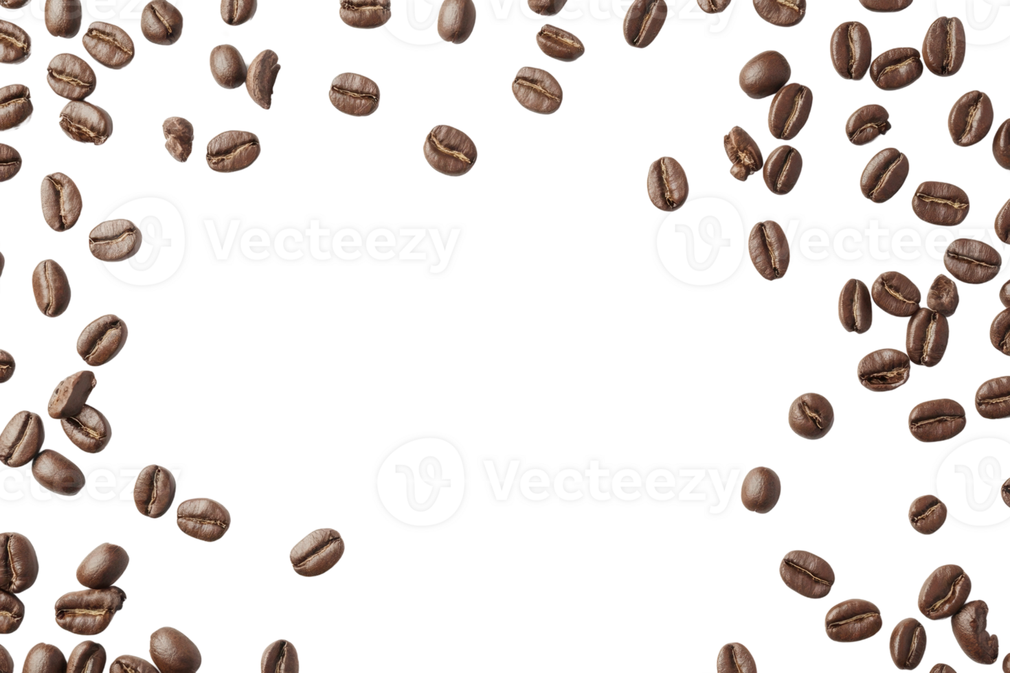 Scattered coffee beans isolated on a transparent background. perfect for coffee-related projects, advertisements, and design elements. png