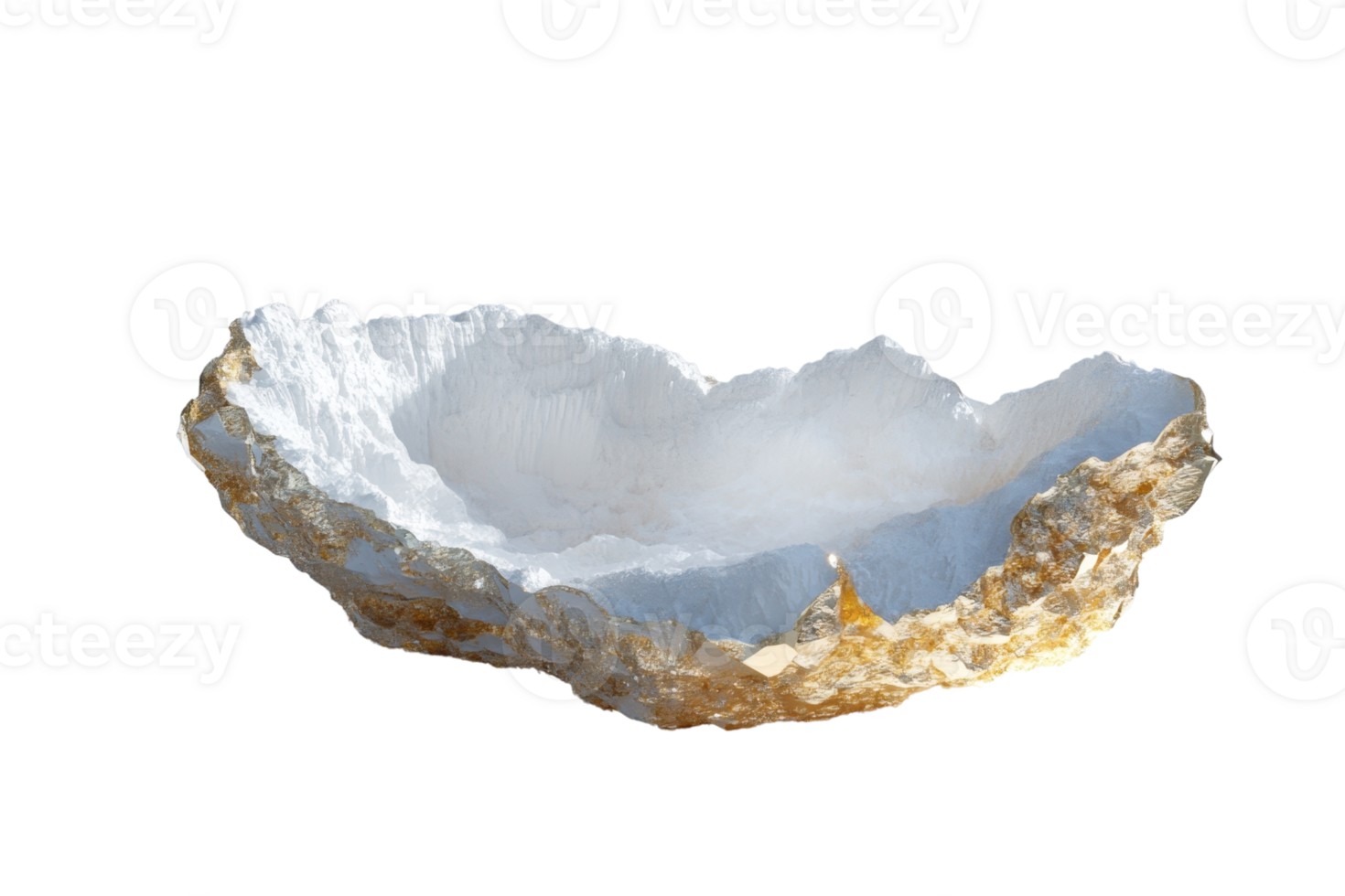 Stunning white and gold decorative geode bowl with a raw, natural texture, perfect for adding a touch of elegance to home decor. png