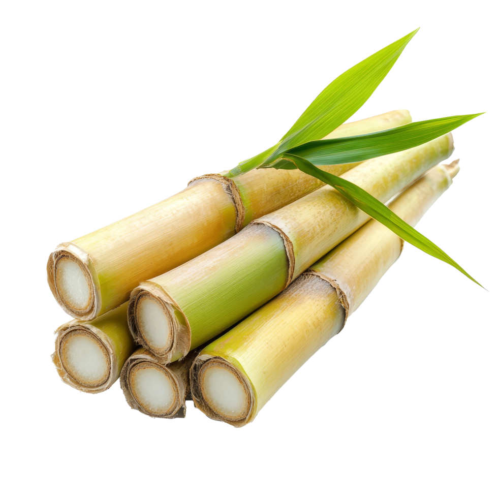 Fresh sugarcane stalks isolated on a transparent background showcasing their natural color and texture, Sugarcane isolated on transparent background png