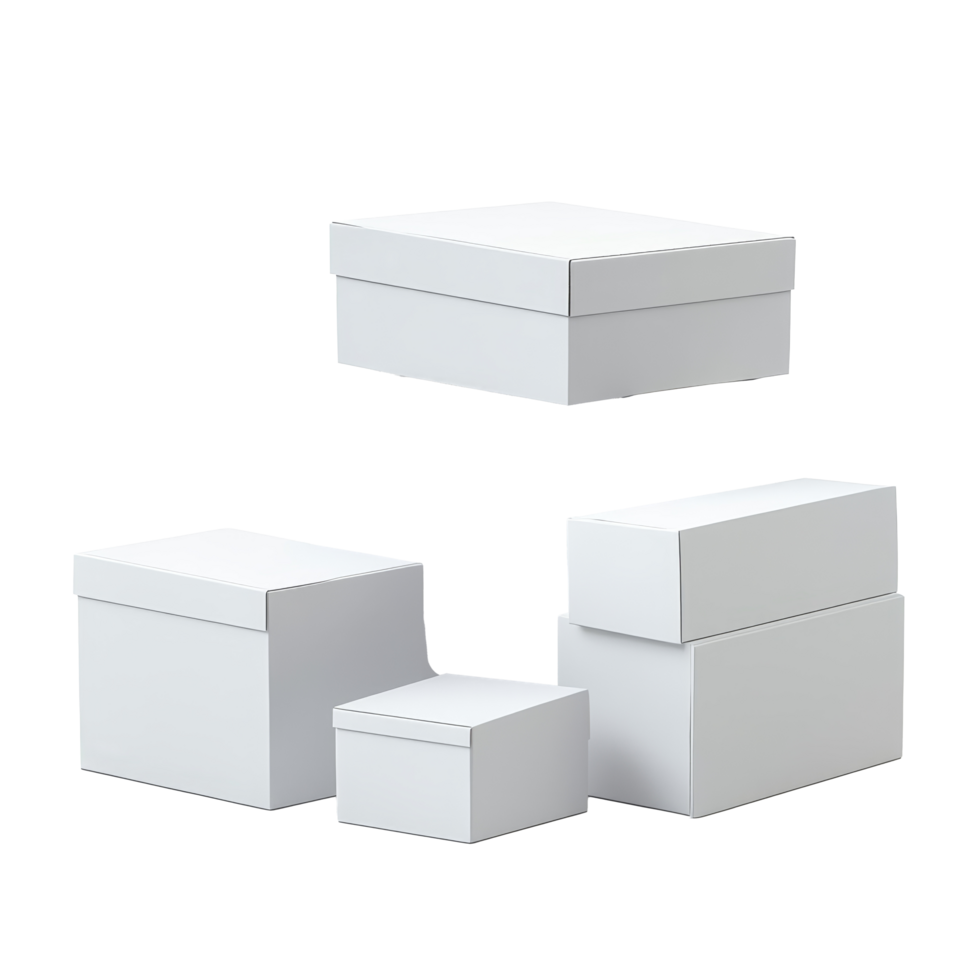 Various transparent boxes stacked on a transparent background showcasing simple and modern packaging design, boxes isolated on transparent background png