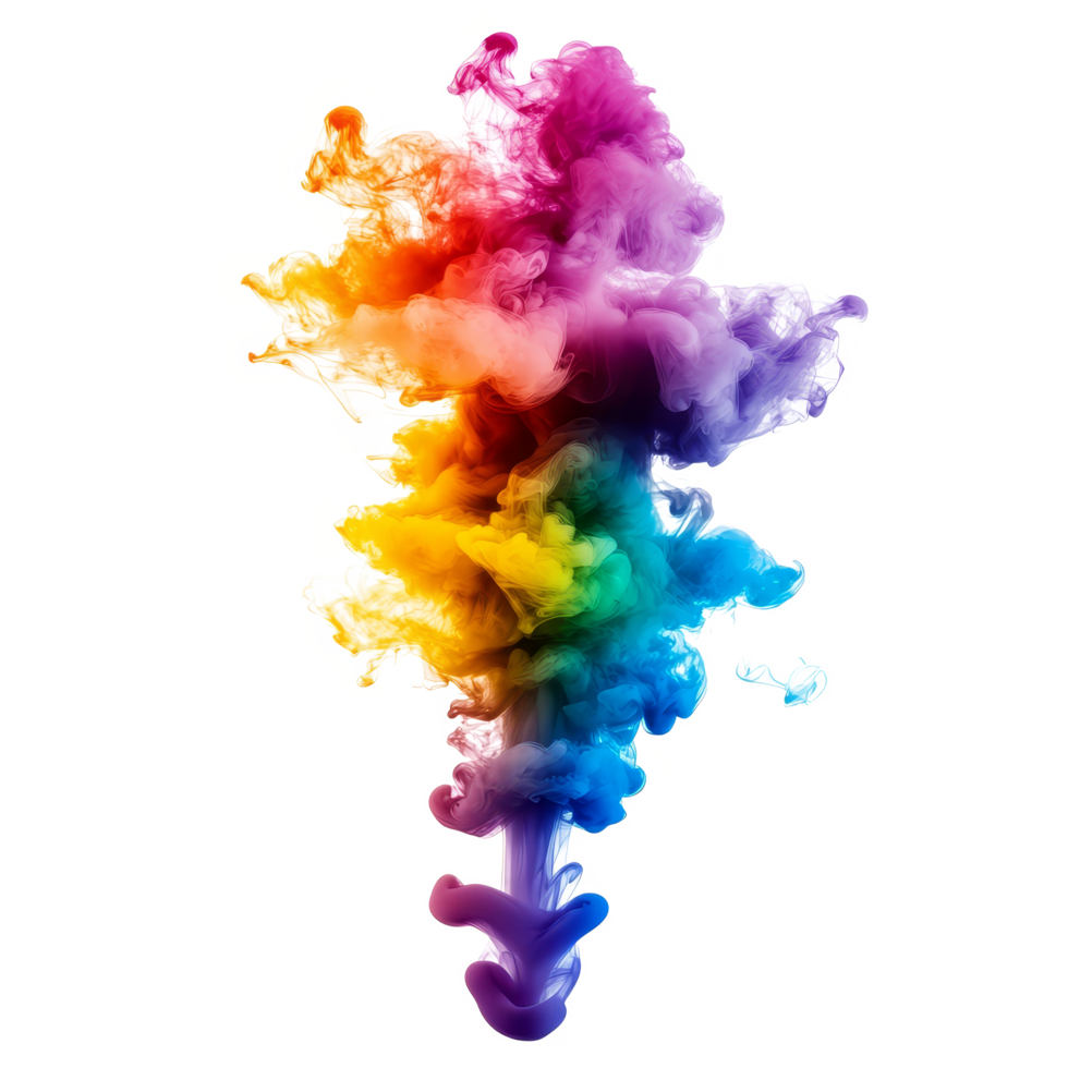 Colorful rainbow ink smoke swirls against a transparent background creating a vibrant visual spectacle, rainbow colorful ink smoke isolated on transparent background png