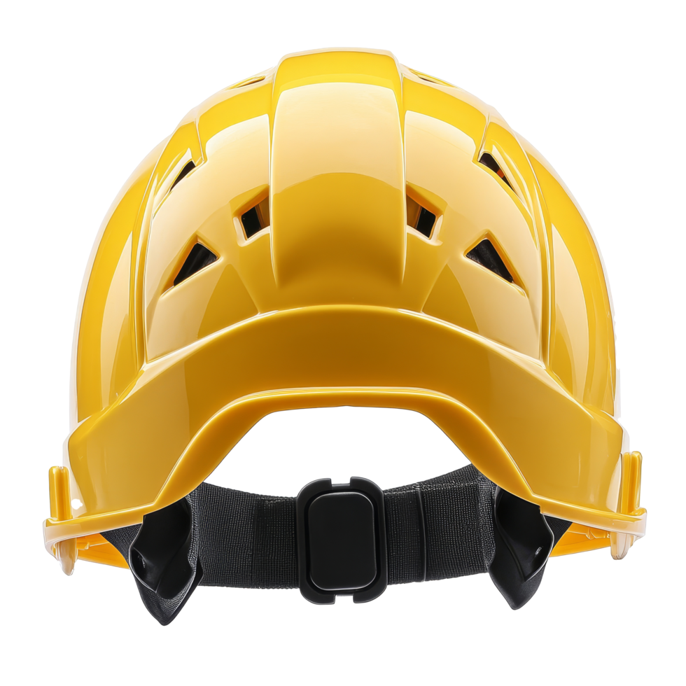 Back view of a yellow safety helmet isolated against a plain backdrop for construction use, Back view of yellow safety helmet isolated png