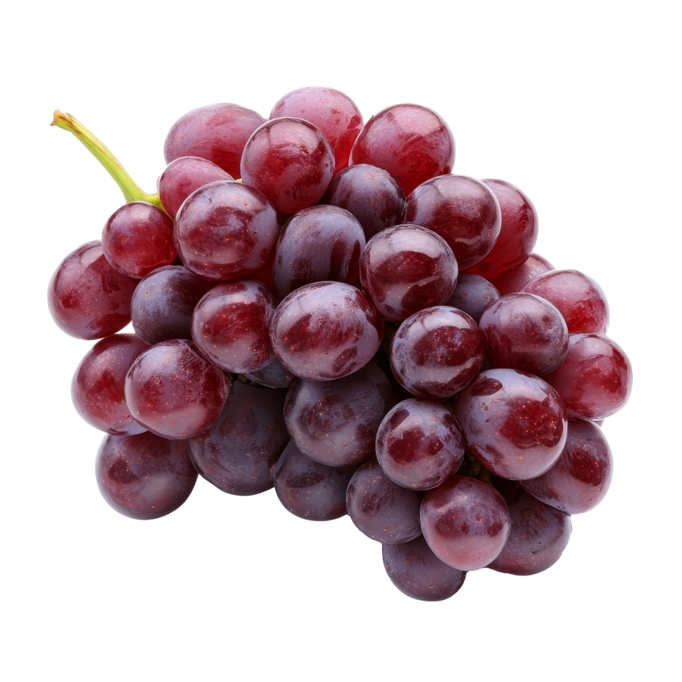 Fresh ripe red grape cluster isolated on a transparent background showcasing its juicy, vibrant color and enticing texture, Ripe red grape isolated on transparent background png