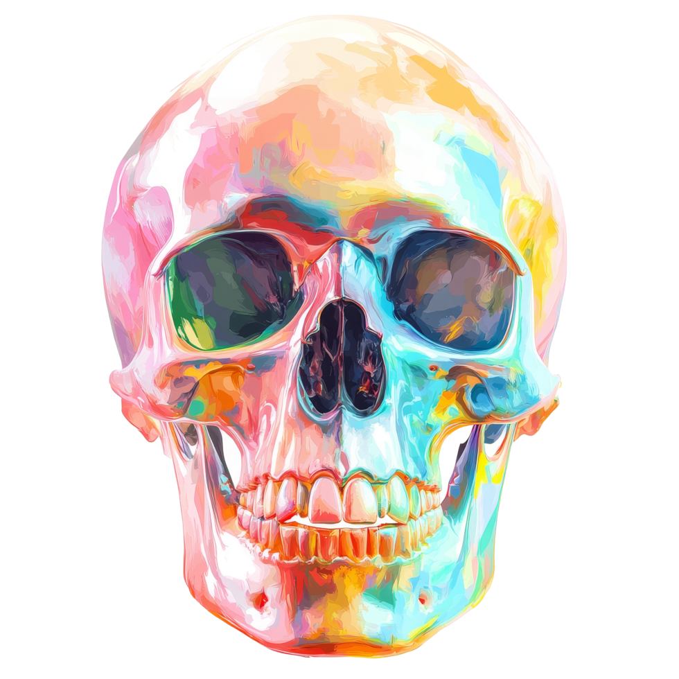 Colorful realistic skull illustration on transparent background showcasing intricate details and vibrant colors, Realistic colorful two skulls on transparent background. Skull transparent background png