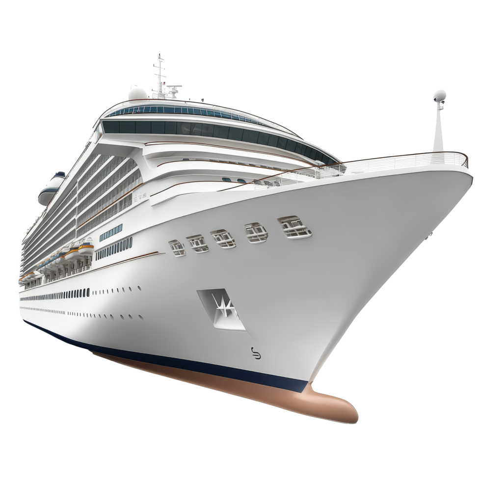 A luxurious cruise ship stands isolated on a transparent background, emphasizing its sleek design and grand structure in a moment of tranquility, cruise ship isolated transparent background png