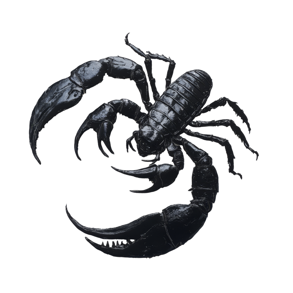 Black scorpion posed on a transparent background, showcasing its distinct features and texture, Black Scorpion on transparent background png