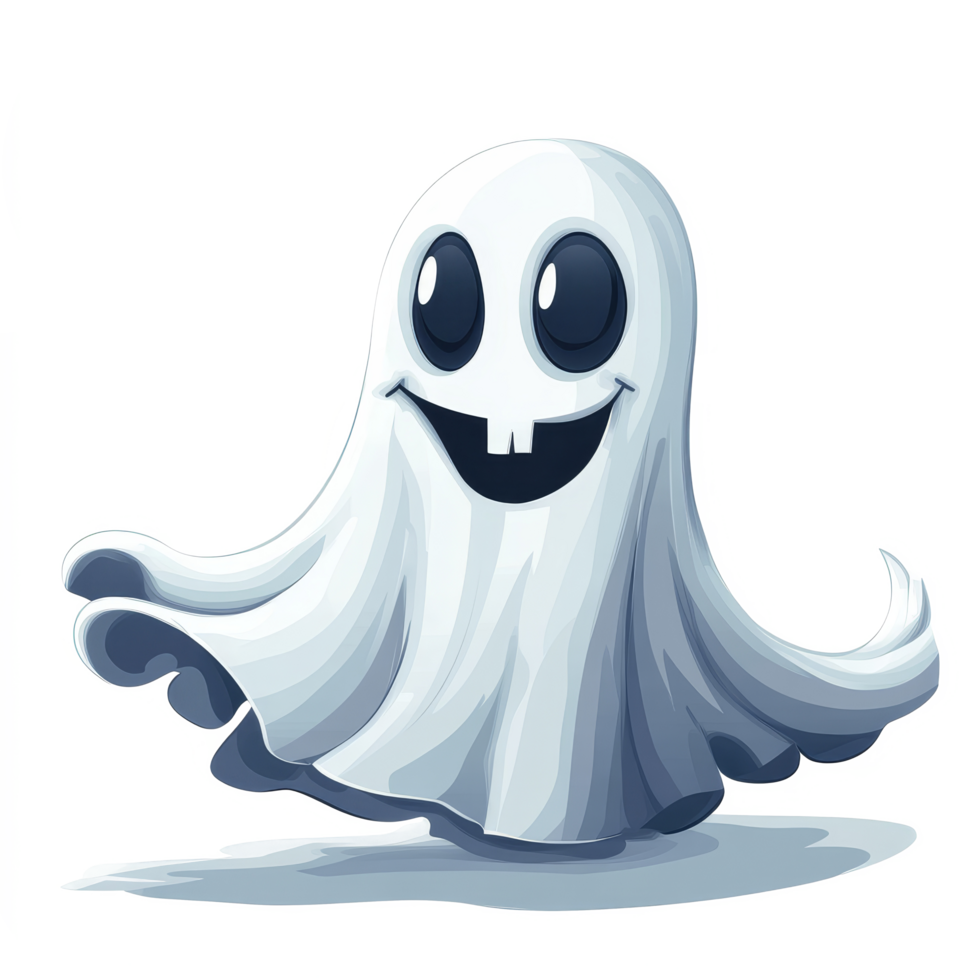 Cute cartoon Halloween ghost with a cheerful expression floating on a transparent background during the spooky season, Cartoon halloween ghost on transparent background png