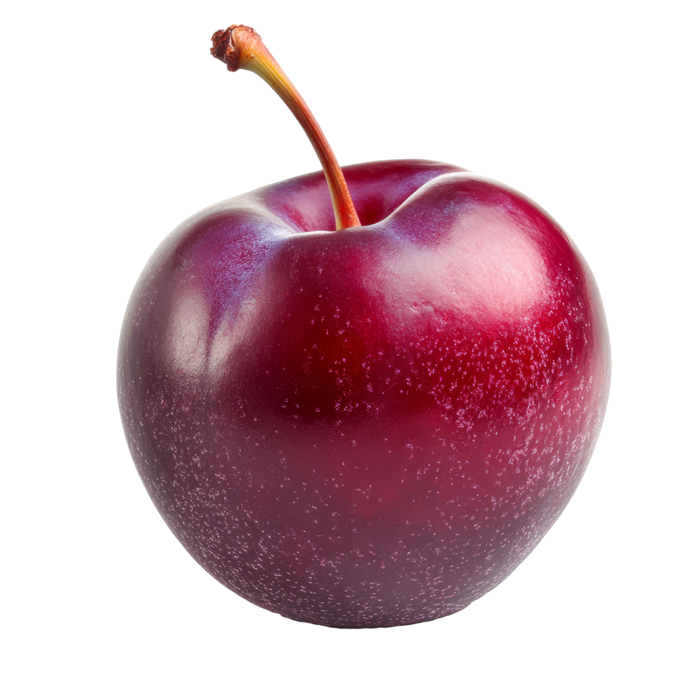 Fresh red plum isolated on a transparent background showcasing its vibrant color and smooth texture, red plum isolated on transparent background png