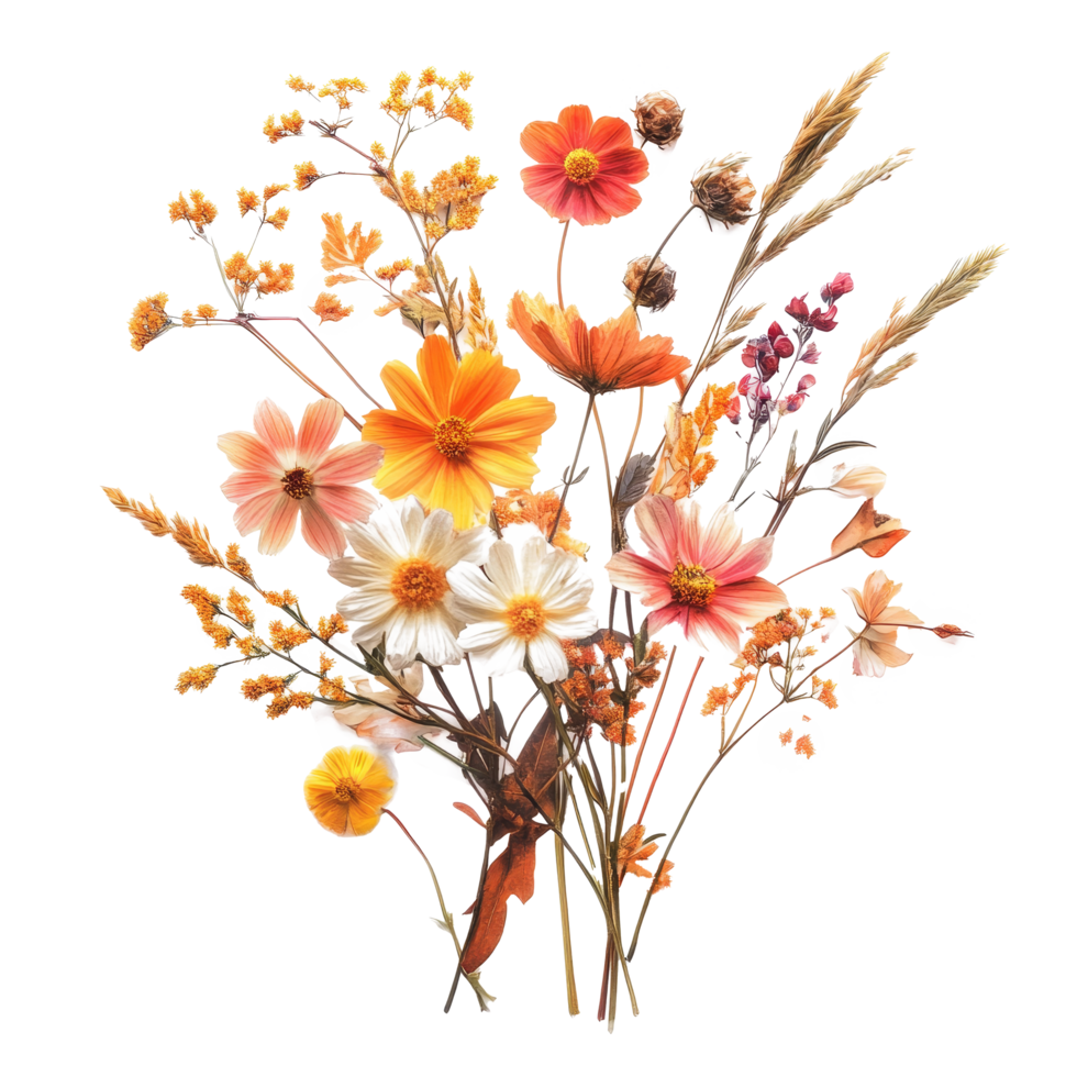 Autumn flowers in vibrant colors arranged beautifully on a transparent background highlighting seasonal beauty, of autumn flowers isolated on a transparent background png