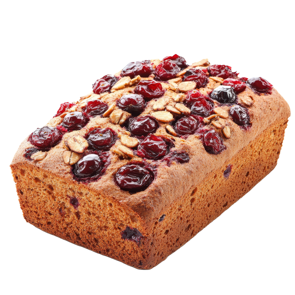 Wholemeal cranberry bread with oats on top, freshly baked and isolated on a clean background, Wholemeal cranberry bread isolated png