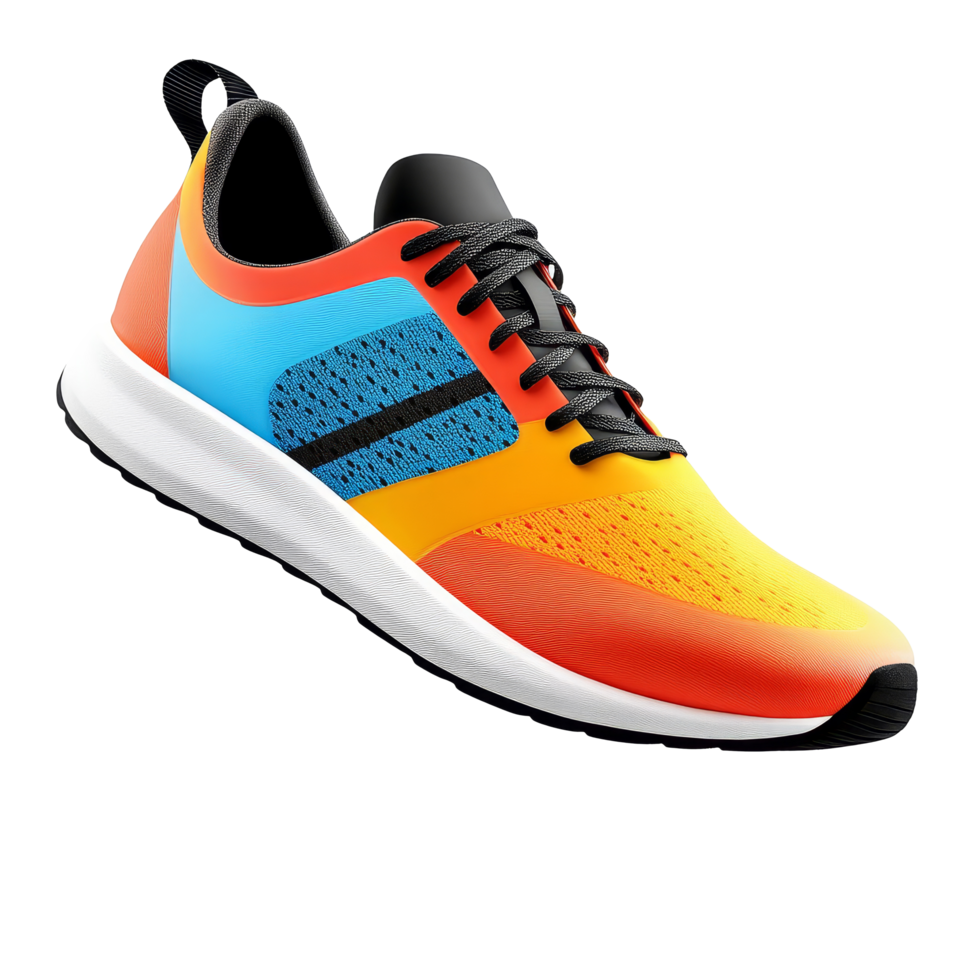 Vibrant running sneakers mockup showcasing colorful design, perfect for athletic wear, colorful cool running sneakers mockup, file of isolated object with shadow on transparent background png