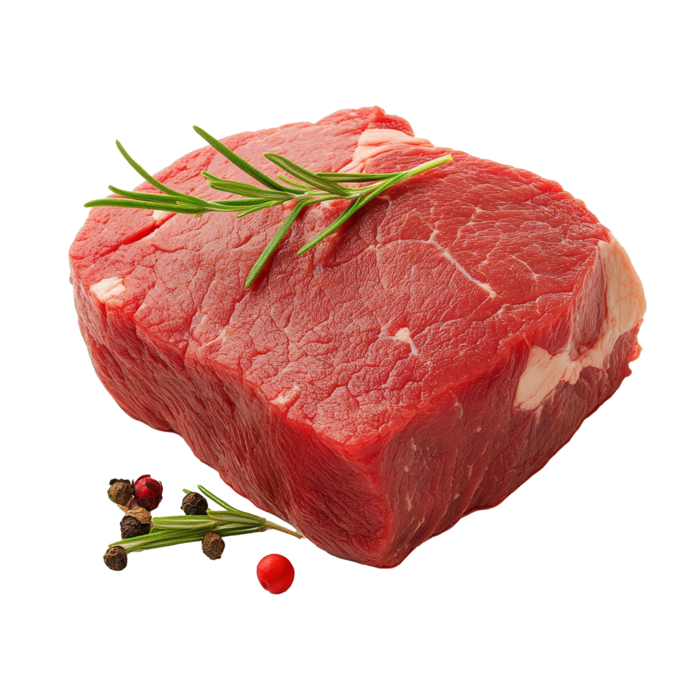 Fresh raw beef steak with herbs and spices on a transparent background ready for cooking and meal preparation, raw meat isolated on transparent background png