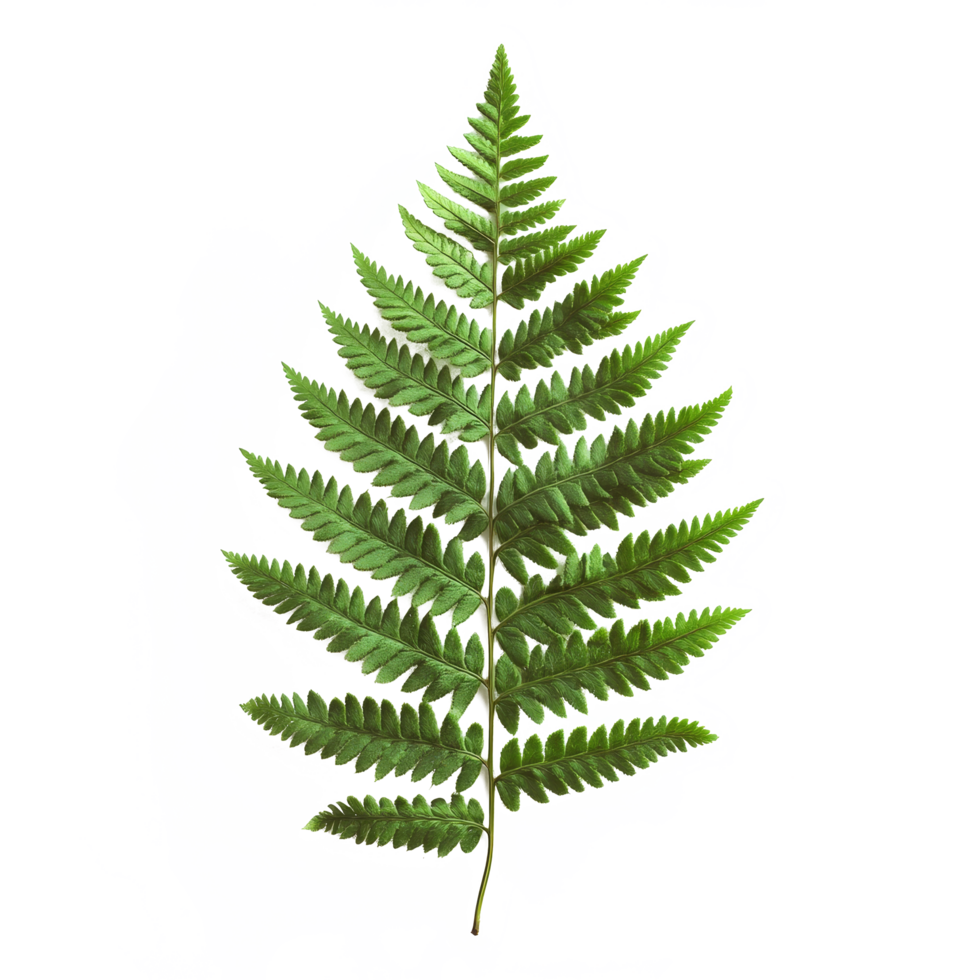 Detailed close-up of a fresh green fern leaf against a plain transparent background showcasing its natural beauty and texture, fern leaf on transparent background png