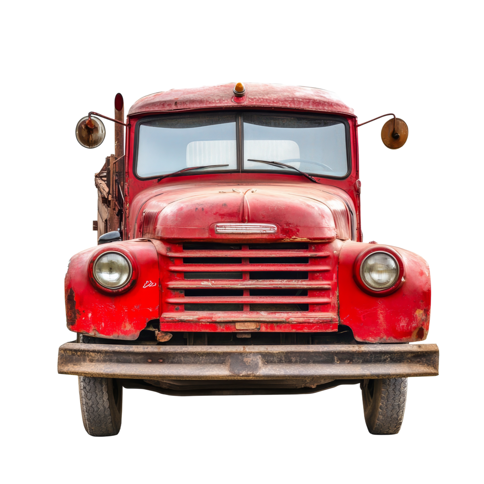 Classic red truck in isolated setting showcasing vintage design and rugged charm, red truck isolated png