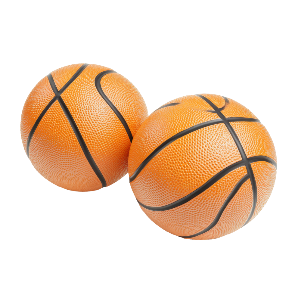 Two basketballs placed side by side on a clean transparent background for sports and fitness enthusiasts, Two basketball ball isolated on transparent background png