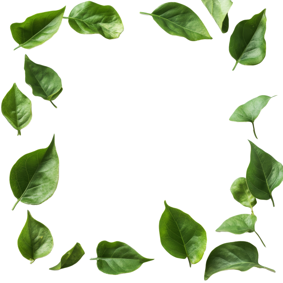A circular arrangement of green leaves framing a blank transparent background for various creative uses, Green Leaves Frame on transparent background png