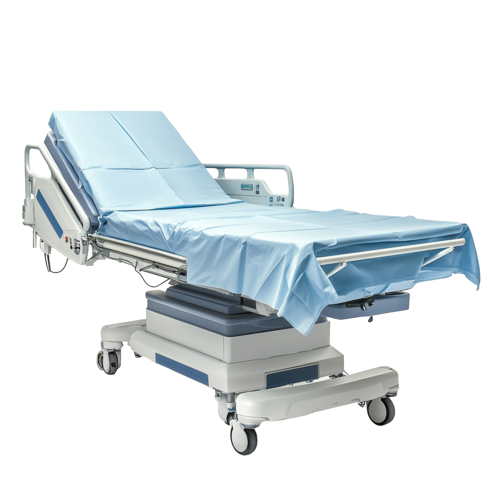 Surgical bed designed for patient comfort and safety in clinical settings, Surgical Bed on transparent background png