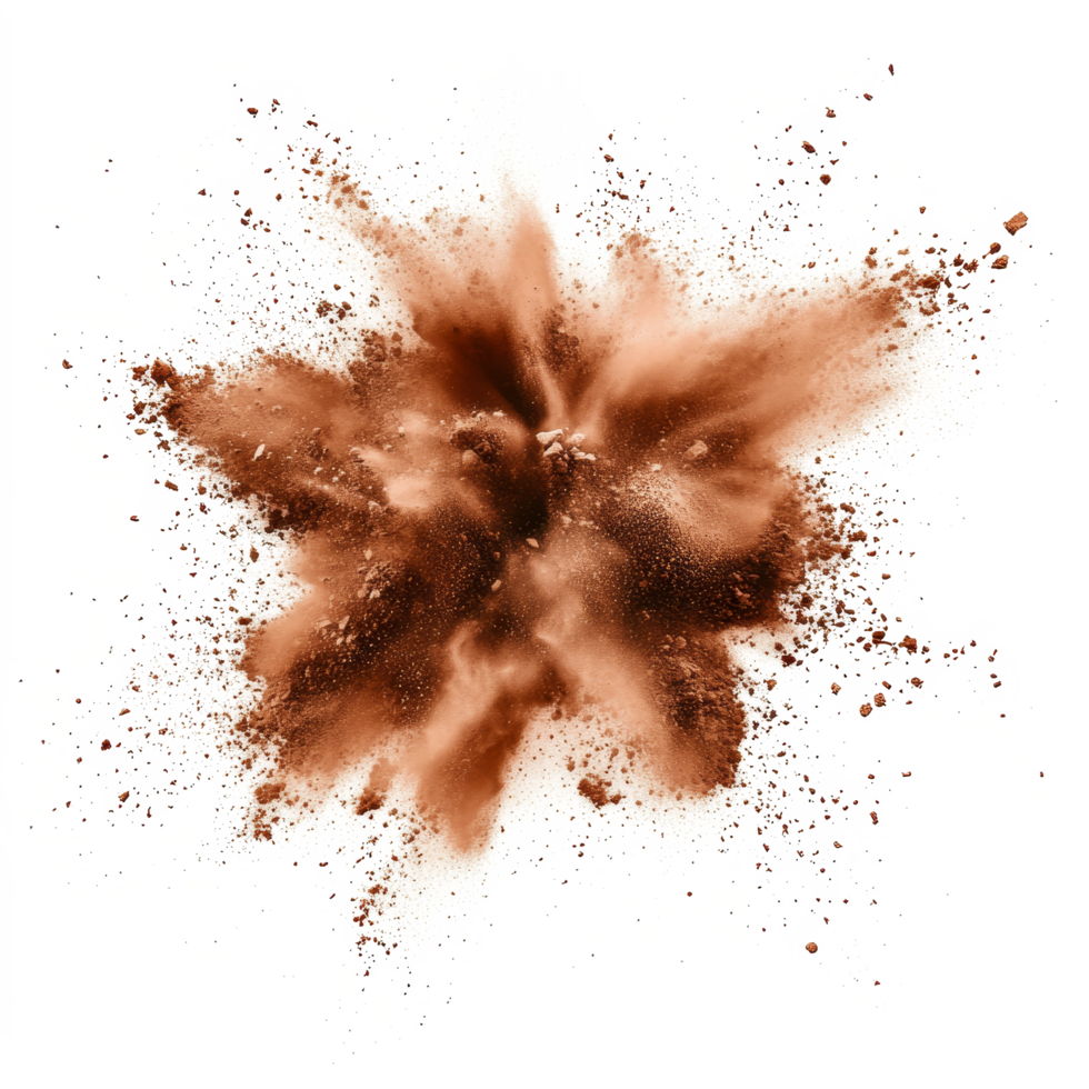 Brown powder explosion creating a striking effect on a transparent background showcasing transparent colors, brown color powder explosion isolated on transparent background png