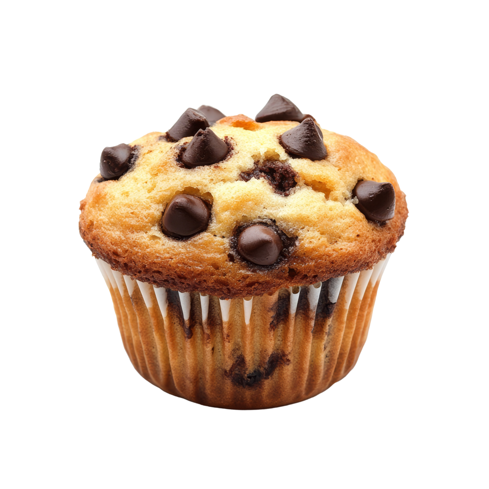 Chocolate chip muffin isolated on a clean transparent background highlighting its delicious texture and appearance, muffin isolated on transparent background png