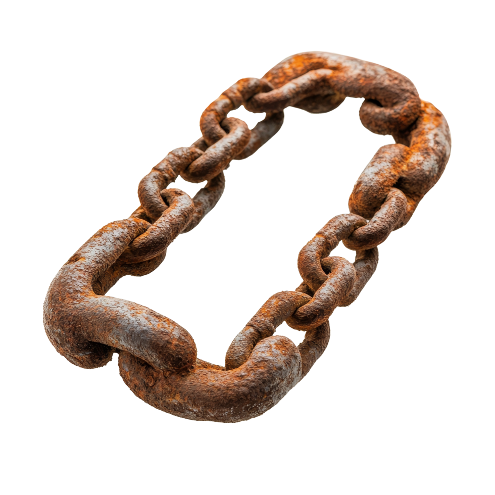 Rusty chain isolated on a transparent background showcasing its corroded texture and unique links, rusty chain isolated on transparent png