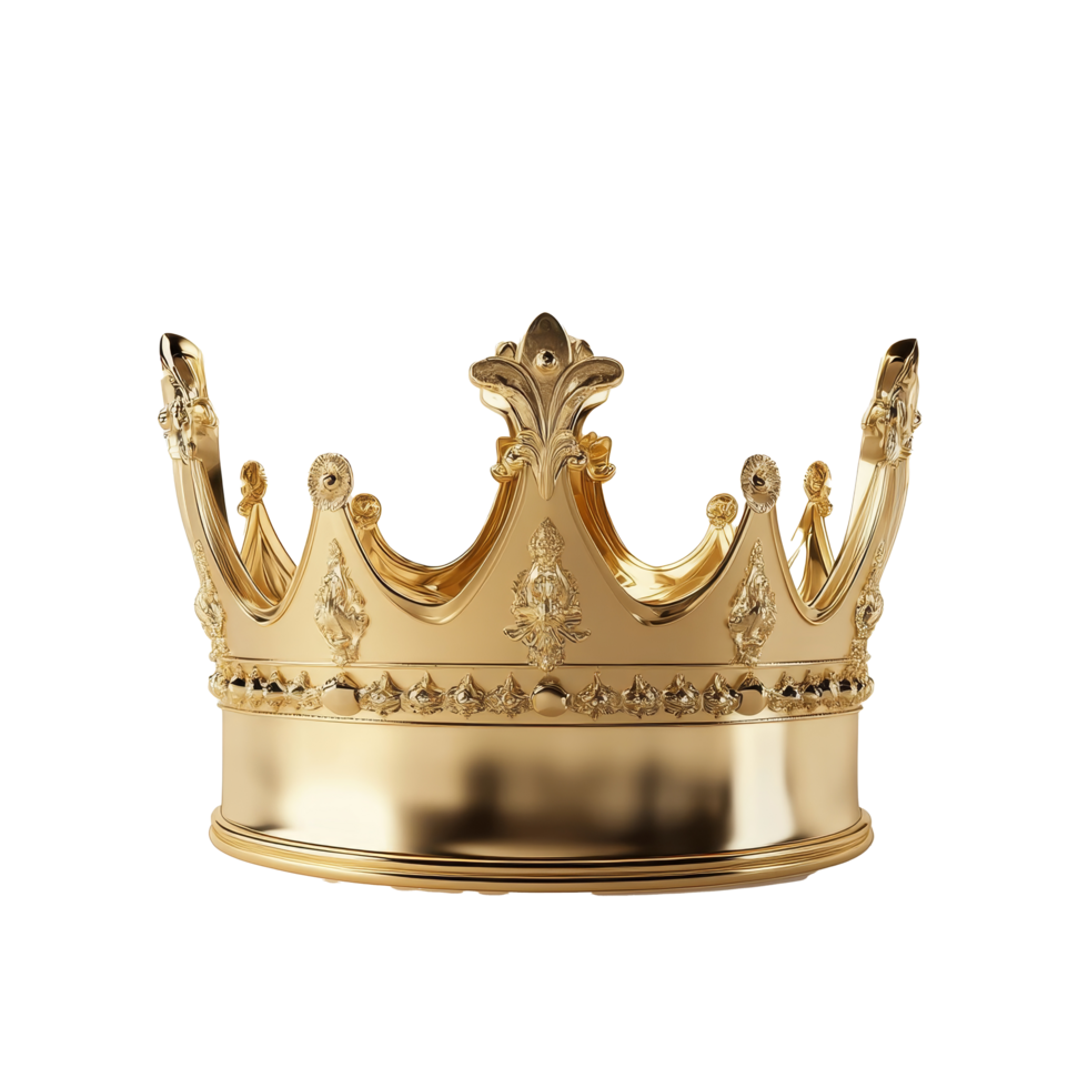 Elegant golden royal king crown isolated on a transparent background showcasing intricate transparent details, 3d golden royal king crown isolated transparent background png