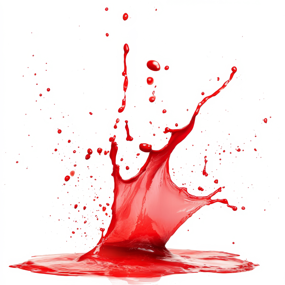 Vibrant red color splash created by liquid on a pure transparent background illustrating dynamic motion and energy, red color splash isolated on transparent background png
