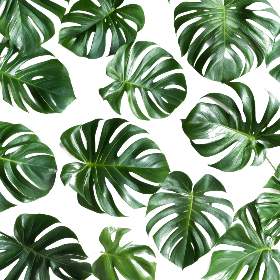 Bright and vibrant tropical jungle Monstera leaves arranged artistically on a clean transparent background, tropical jungle Monstera leaves on transparent background png