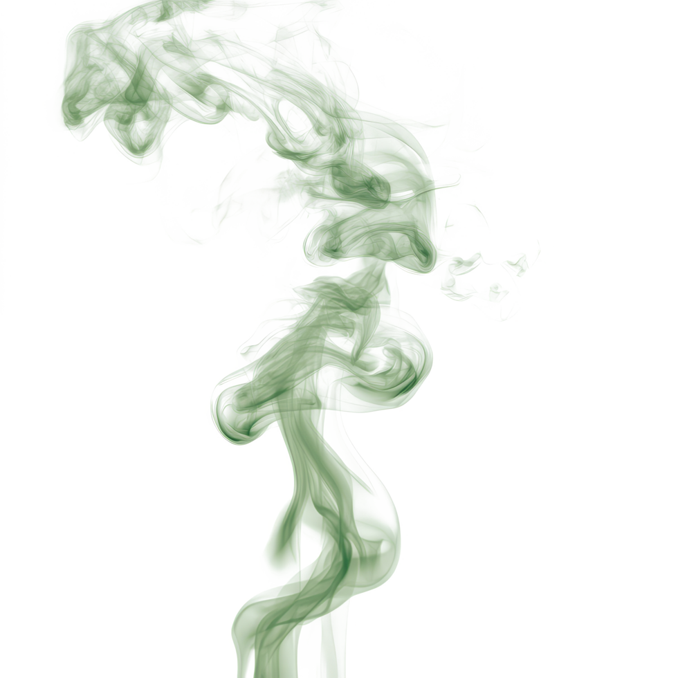 Isolated green smoke swirls rising against a transparent background for artistic and creative design purposes, green smoke steam isolated on transparent background png