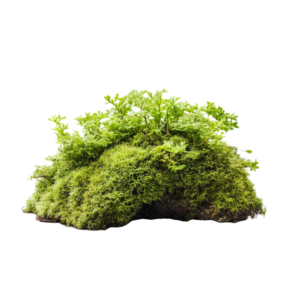 Lush green moss contrasting beautifully against a pristine transparent background, showcasing nature's textures and colors, Green moss on transparent background png