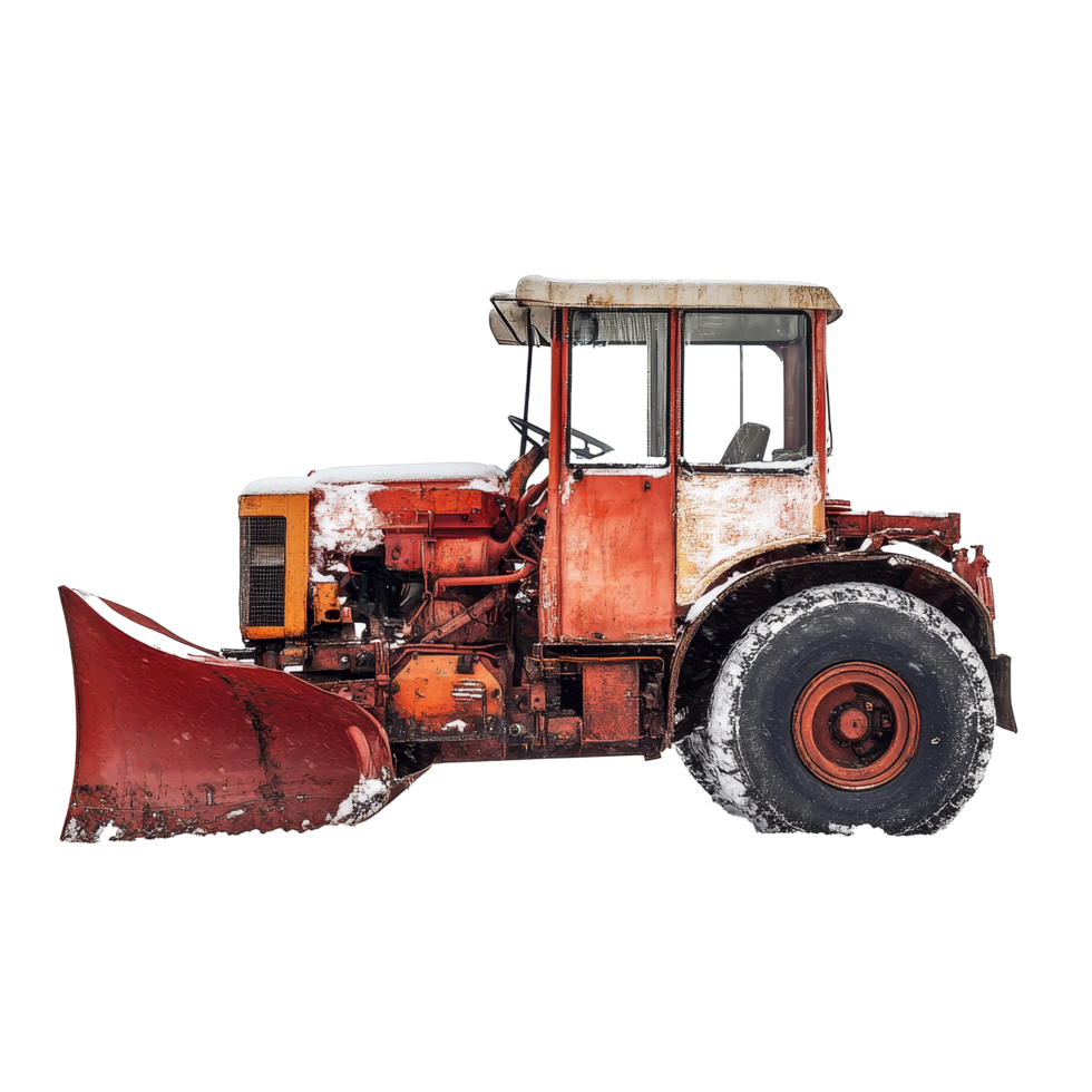 Snowplow clearing heavy snow on a bright winter day in a rural area, Snowplow on transparent background png