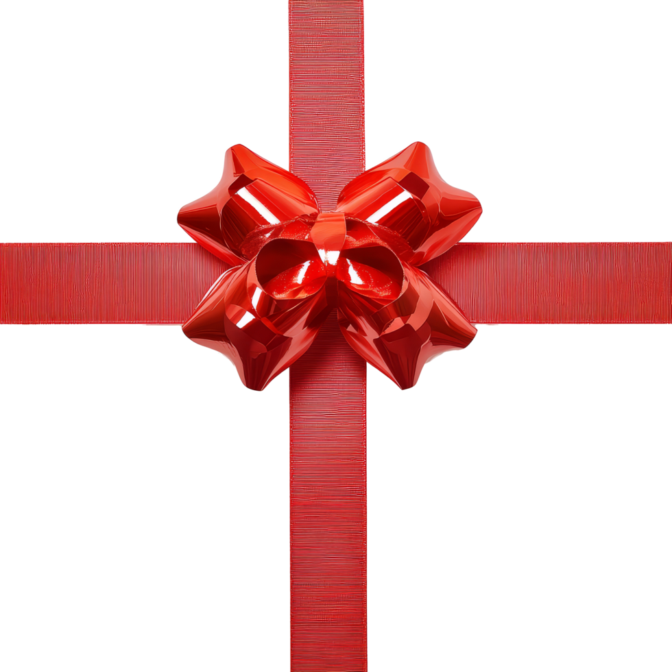 Bright red gift ribbon bow on a transparent surface perfect for special occasions and holiday celebrations, Red Gift Ribbon with Bow on transparent background png