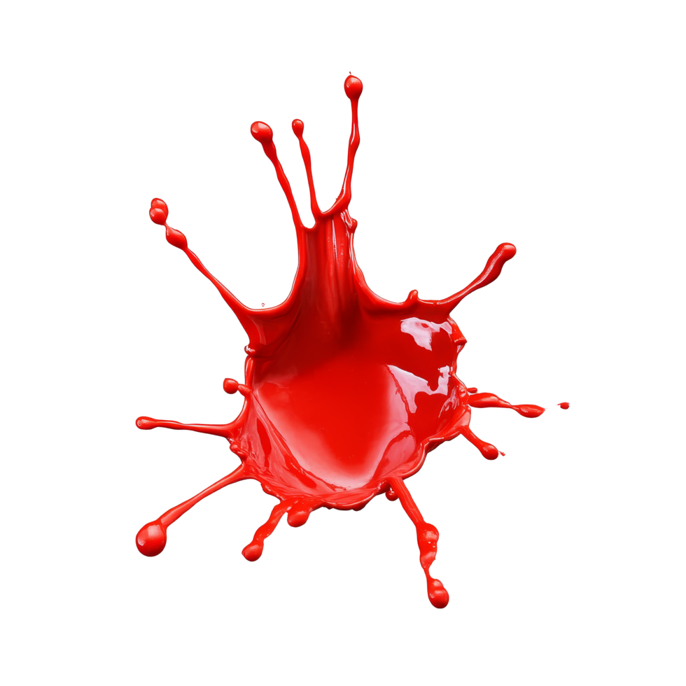 Vivid red color splash isolated on a transparent background creating an energetic visual effect and dynamic design element, red color splash isolated on transparent background png