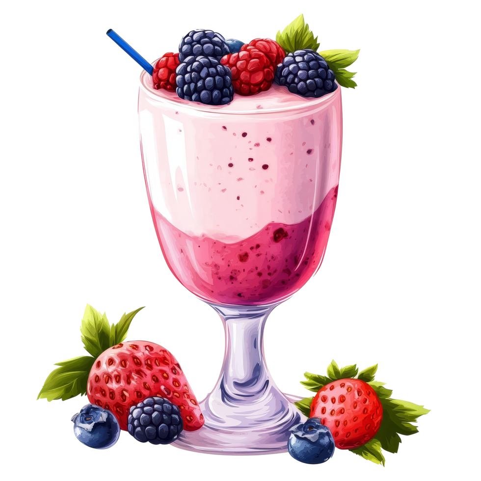 Delicious mixed berries yogurt drink served in a clear glass, perfect for a refreshing summer treat, Mixed berries yogurt drink isolated Stock Illustration png