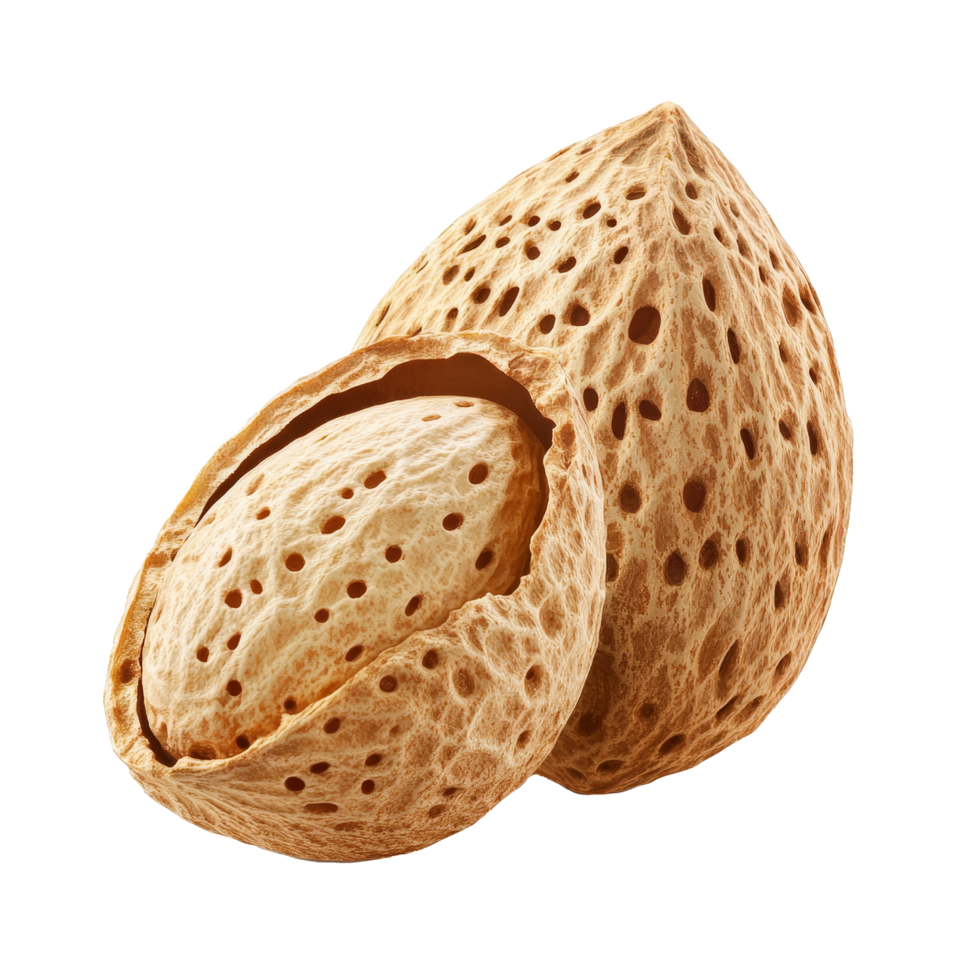 Almond nut in its shell on a clean transparent background highlighting natural textures and colors, Almond nut isolated on transparent background png