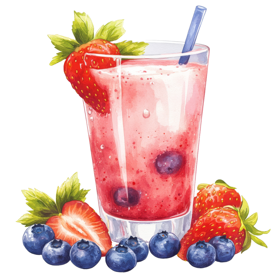 Refreshing strawberry and blueberry yogurt drink perfect for a summer day or a healthy breakfast, Strawberries and blueberries yogurt drink png