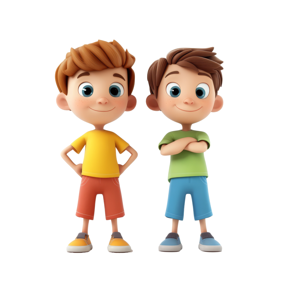   3d   boys  Cartoon boys standing together on a transparent background with cheerful  expressions and vibrant colors, 3D cartoon boys on transparent background  51336947 PNG