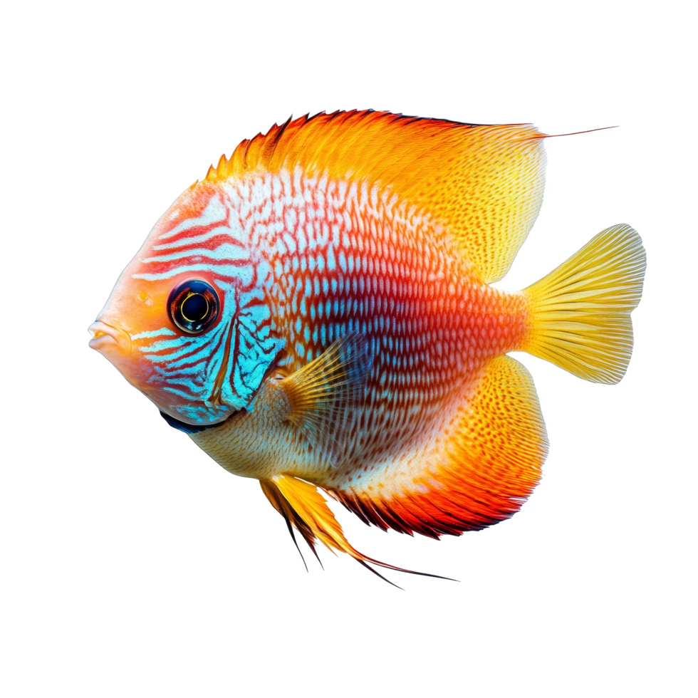 Colorful discus fish swims gracefully in a vibrant display against a pure transparent background, discus fish isolated on transparent background png