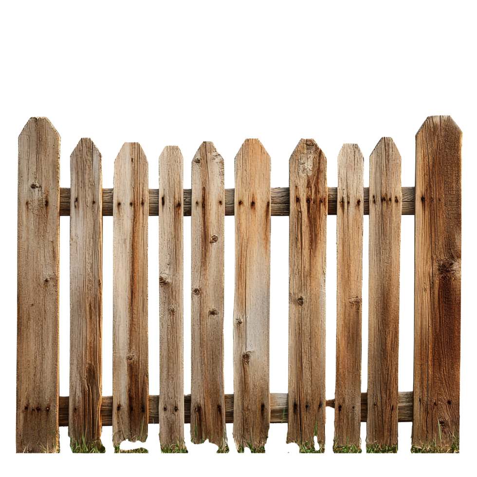 Sturdy wooden fence isolated on a clean transparent background showcasing rustic design and natural textures, wooden fence isolated on transparent background png