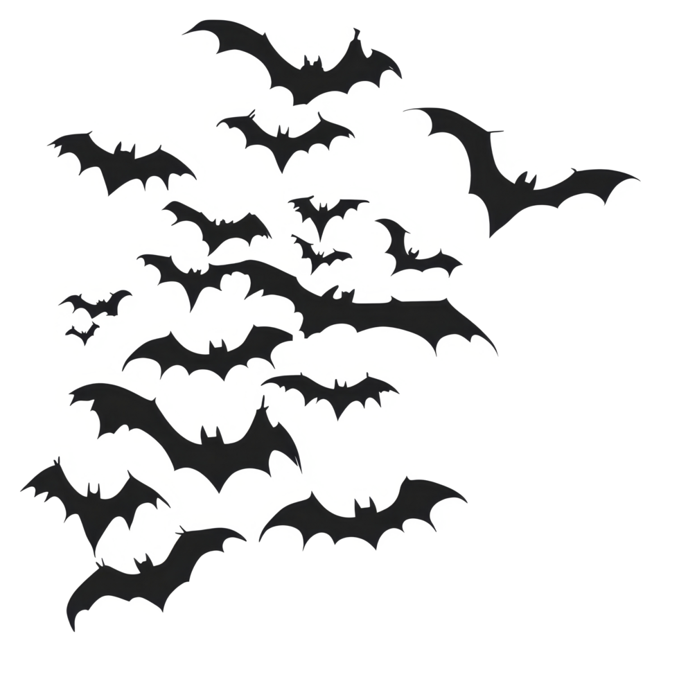 A flock of bats silhouetted against a clear sky at dusk, creating a striking and eerie atmosphere in nature, flock of some bats silhouette Stock Vector png