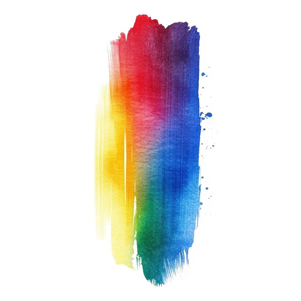 Bright rainbow gradient watercolor brush stroke on transparent background showcases vibrant colors in artistic expression, rainbow colored gradient brush stroke isolated on transparent background png