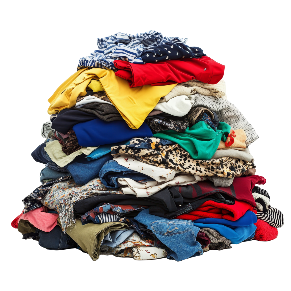 Assorted pile of colorful clothing isolated on a transparent background for fashion and textile themes, Assorted Pile of Clothes Isolated on transparent background png