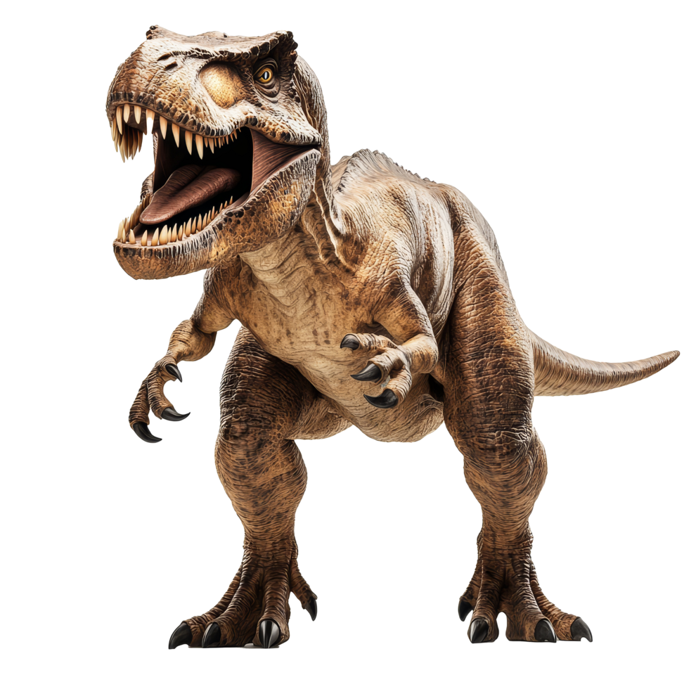 A majestic Tyrannosaurus Rex roaring fiercely on a plain transparent background for a striking visual effect, Tyrannosaurus Rex Dinosaur on transparent background png