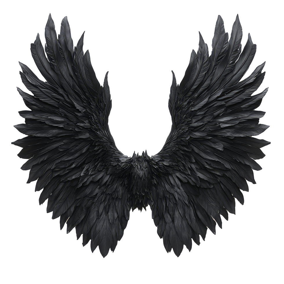 Elegant black demon wings displayed against a stark transparent background for artistic effect, black demon wings isolated on transparent background png
