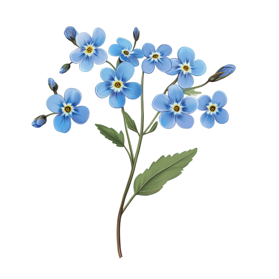 Beautiful forget-me-not flowers in vibrant blue against a clean transparent background, forget me not flowers isolated on transparent background png