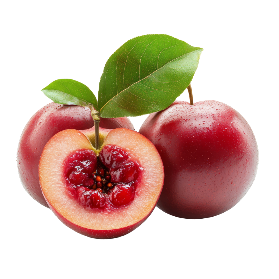 Fresh Mamiew Pomerac Malay apple with vibrant red skin and juicy flesh, perfect for tropical climates, Mamiew Pomerac or Malay Apple Syzygium Malaccense isolated on transparent background png