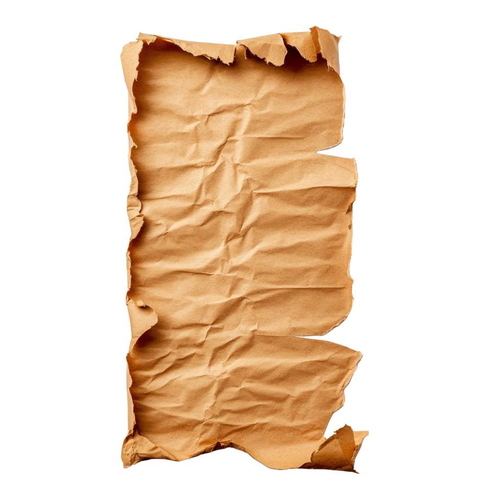 Torn pieces of corrugated paper layered on transparent-colored surface in natural light, A sheet of corrugated paper is torn into pieces on transparent backgroundfile png