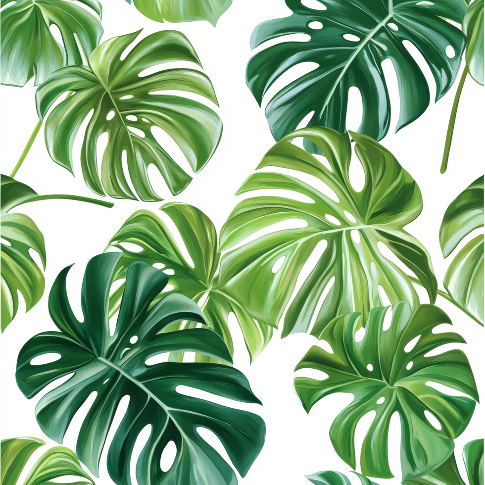 Tropical jungle Monstera leaves on a bright transparent background creating a fresh and vibrant atmosphere, tropical jungle Monstera leaves on transparent background png