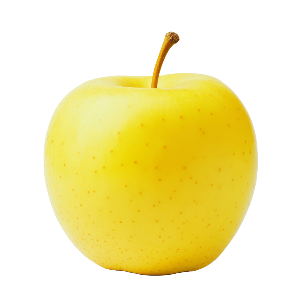 A vibrant yellow apple resting on a clean transparent background in soft natural light, yellow apple on transparent background png