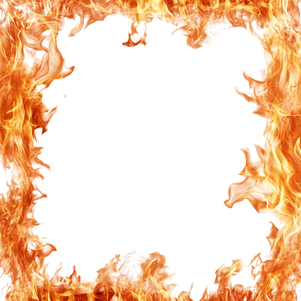 Flames burst from the bottom frame, creating an intense fiery border against a clean transparent background, Flames at the Bottom Frame, Isolated on transparent background png