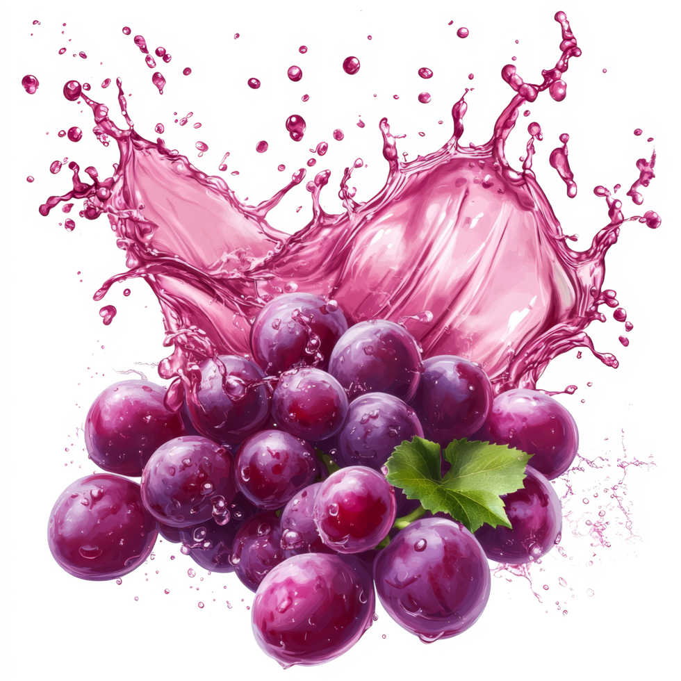 Fresh grape juice splashes dynamically against a transparent background, highlighting the vibrant color and texture of grapes, Fresh grape juice splash on transparent background png